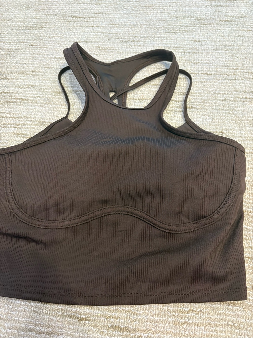 ALO Yoga Ribbed Brown High-Neck Sports Bra